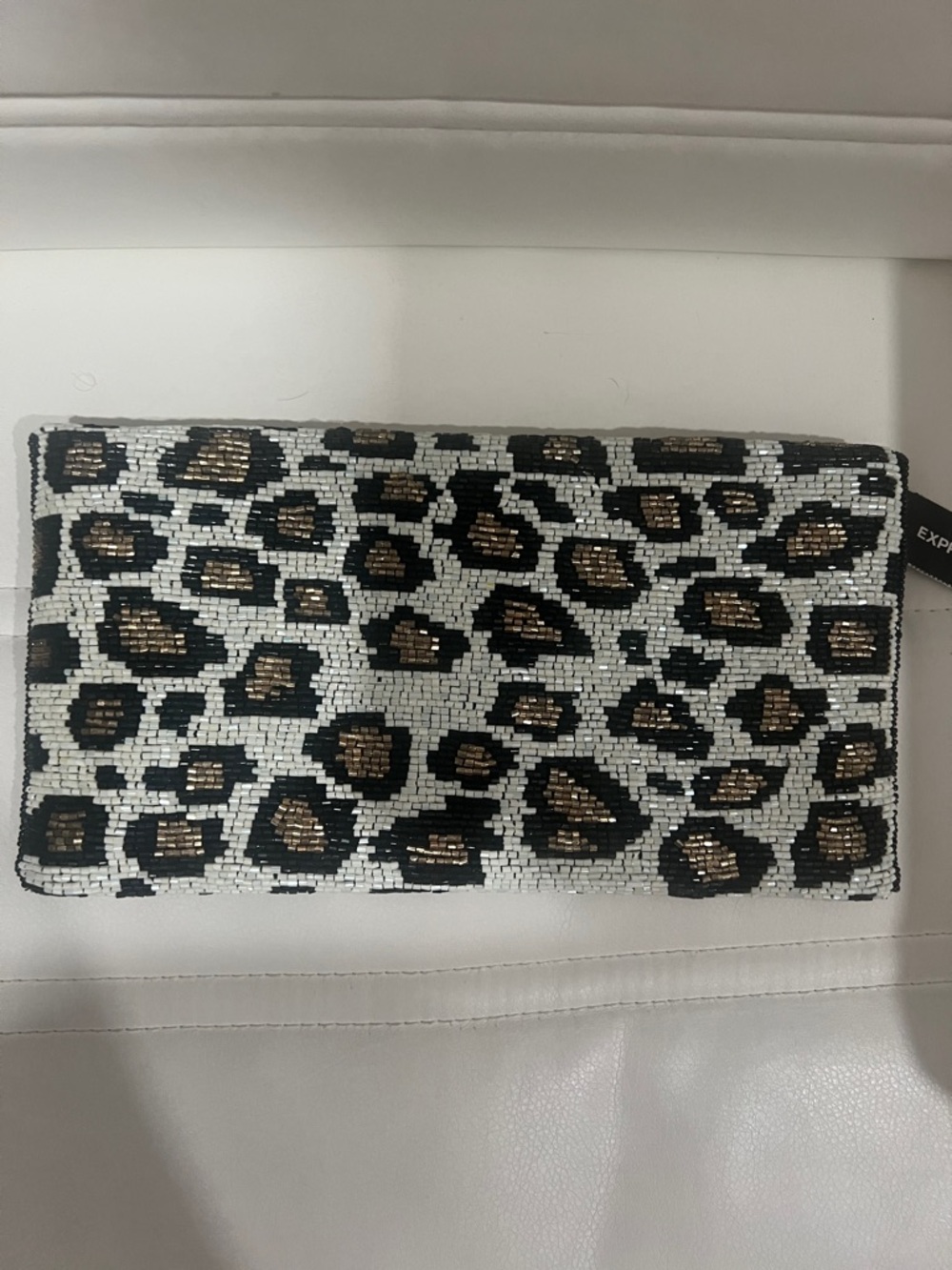 Express Beaded Leopard Envelope Clutch - Black, White & Gold NWT - Picture 6 of 10